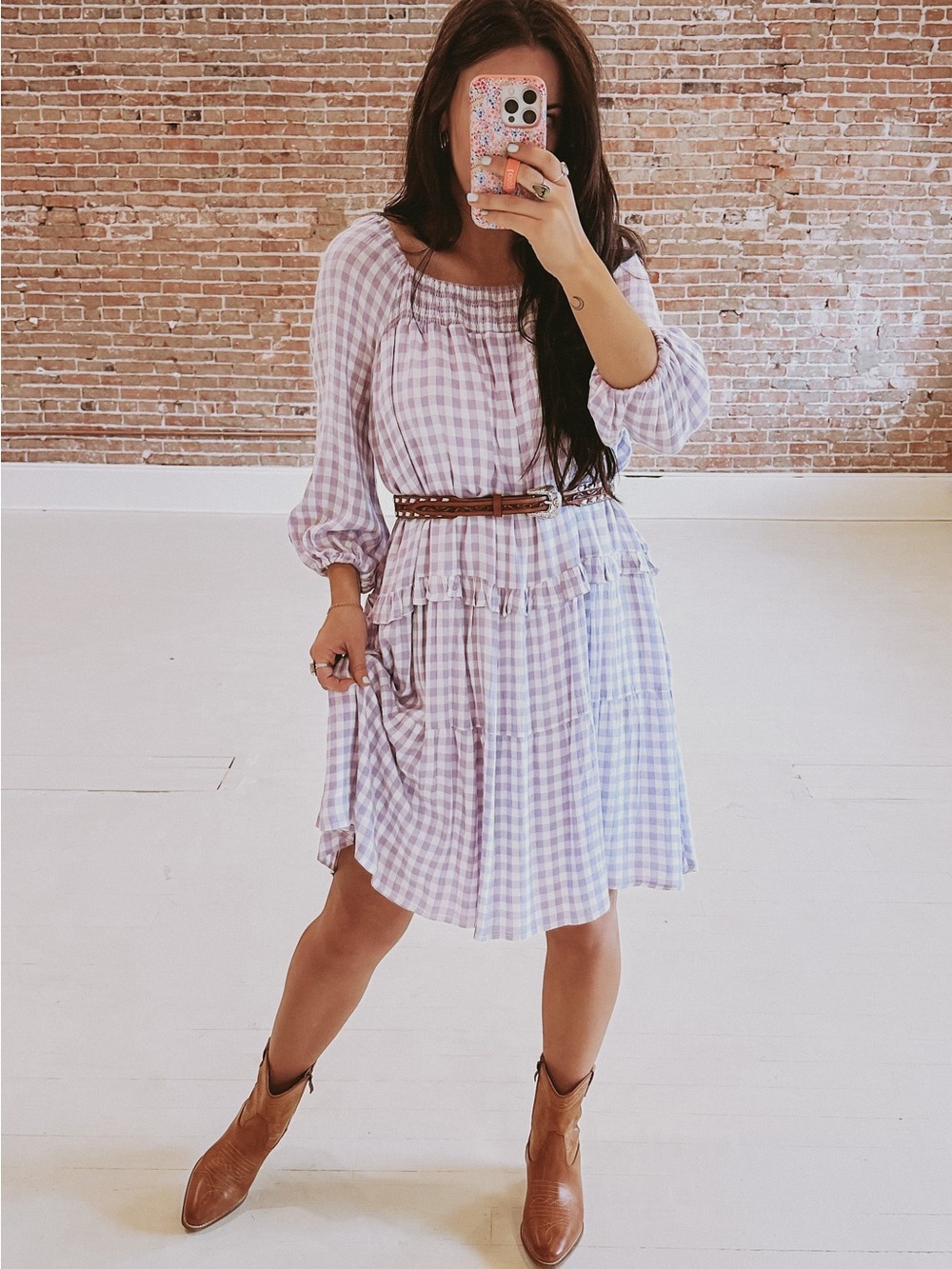Lilac Gingham Peasant Dress